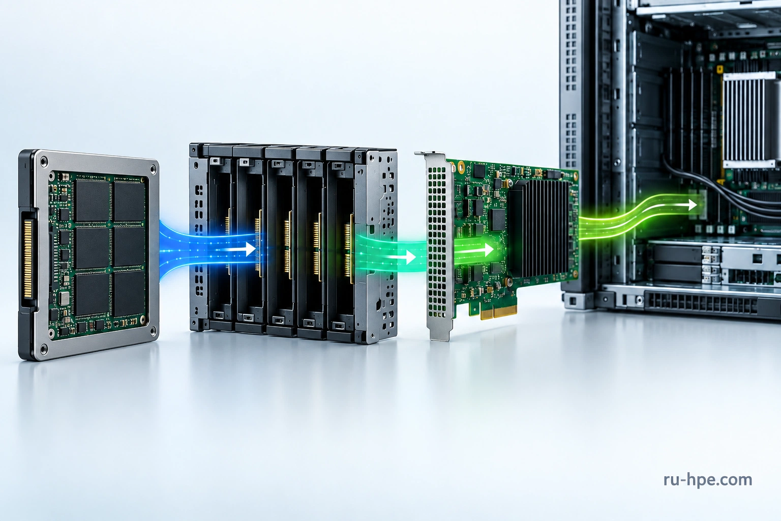 Путь данных от накопителя через backplane и контроллер к серверу