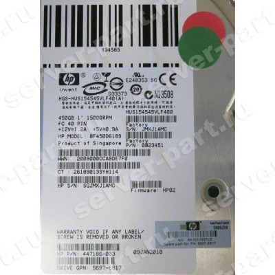 Жесткий Диск HP (Hitachi) Ultrastar 15K450 HUS154545VLF400 450Gb (U4096/15000/16Mb) 40pin Fibre Channel 3,5" For StorageWorks EVA 4400 6400 8400 M6412 EVA 4100 4000 6100 6000 8100 8000 M5314(BF450D6189) (ХПЕ) Жесткий Диск HP (Hitachi) Ultrastar 15K450 HUS154545VLF400 450Gb (U4096/15000/16Mb) 40pin Fibre Channel 3,5" For StorageWorks EVA 4400 6400 8400 M6412 EVA 4100 4000 6100 6000 8100 8000 M5314(BF450D6189) (ХПЕ)